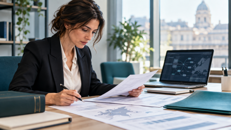 Professionista della compliance analizza documenti finanziari anonimizzati Professionista della compliance analizza documenti finanziari anonimizzati